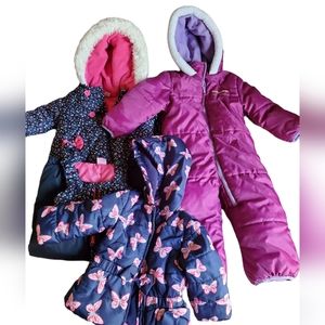 Snow bibs, 2 jackets, and snow suit